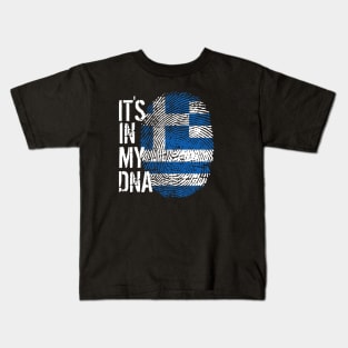 Greece Flag Fingerprint My Story DNA Greek Kids T-Shirt